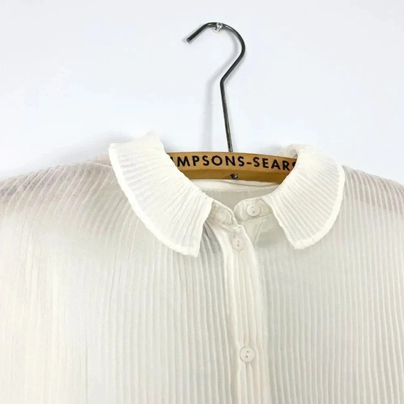 Something Navy Womens XS Off White Pleated Button Up Blouse - Picture 2 of 7
